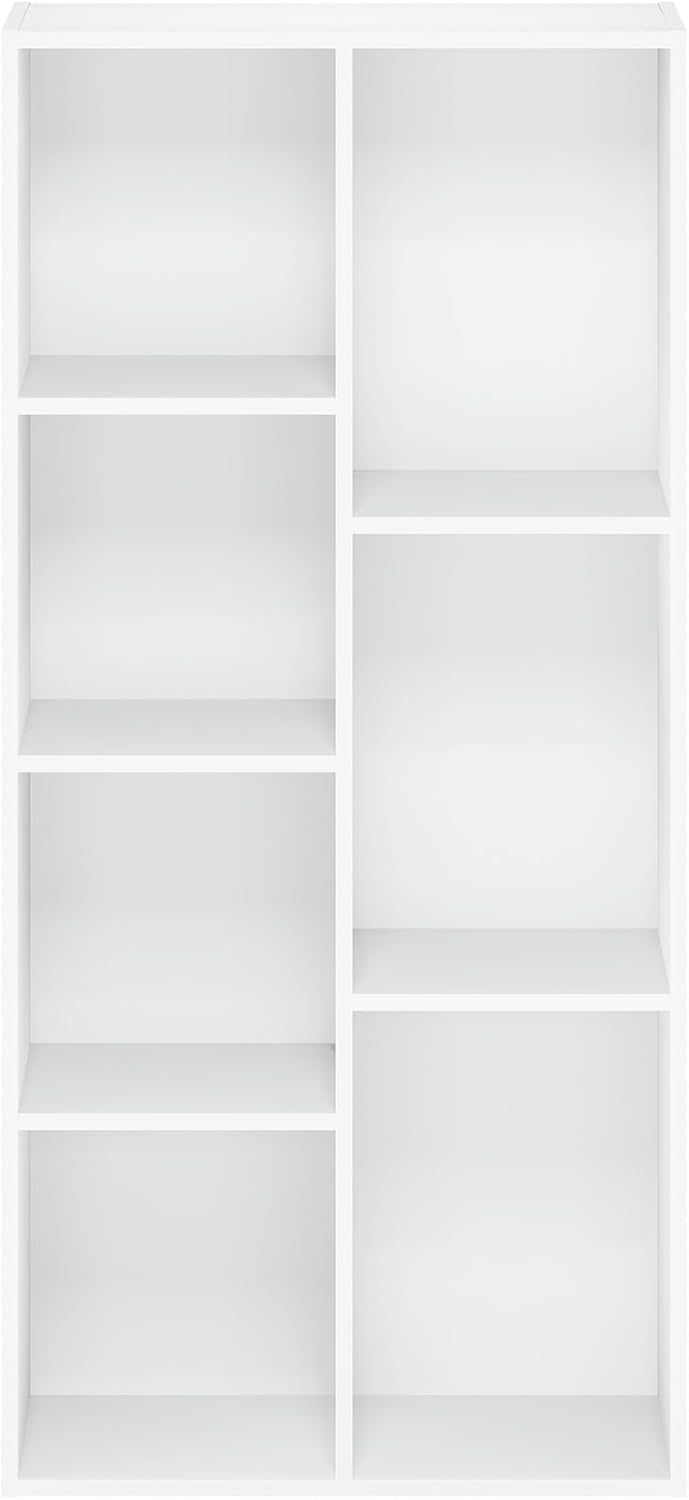 Furinno LUDER Book Shelf, 7-Cube Bookshelf, Bookcase with Open Shelves, 9.4 x 19.5 x 41.7, Easy Assembly, for Living Room, Bedroom, Home Office, White