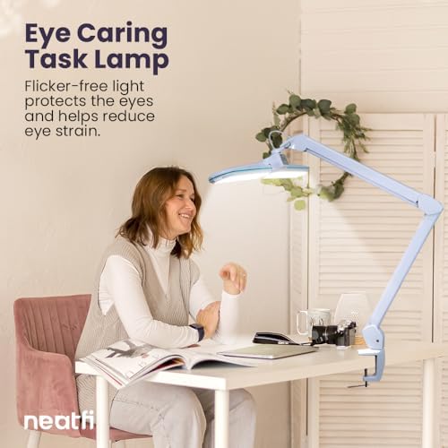 Neatfi Elite HD LED Desk Lamp with Clamp, 17-Inch, CCT (Blue Ring)