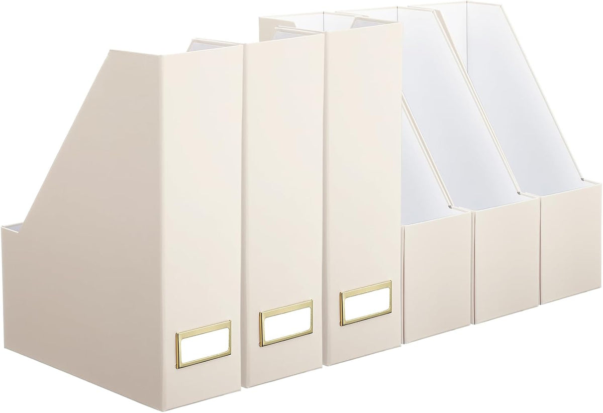 Feifeiya Magazine Holder Set of 6 Cardboard File Holder Desk, Beige