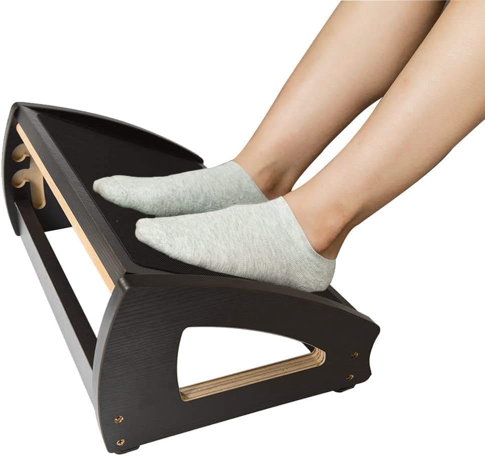 StrongTek Wooden Under Desk Footrest, 4 Heights, 400 lb, Anti-Slip, Black
