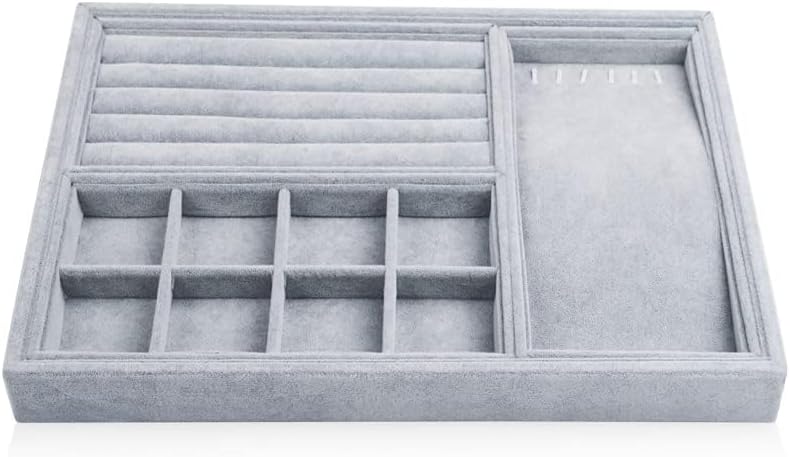 Oirlv Velvet Drawer Jewelry Organizer Tray 4 in 1 Stackable Necklace Ring Jewelry Organizer Trays (Multifunction,14x9.5inch)