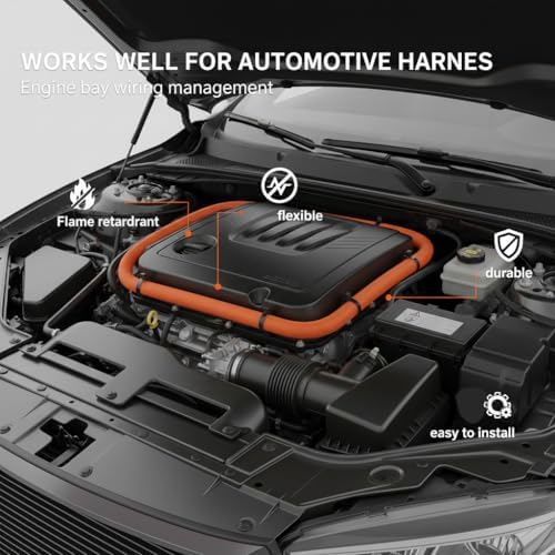Automotive Split Wire Loom Braided Cable Sleeve, High Temperature 300°F Heat Resistant & Flame Retardant, Self-Wrapping Wire Harness Protector Car Cable Management (Yellow, 3/4"-20Feet)