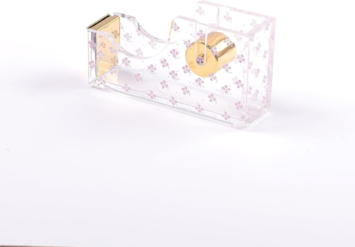 Laura Ashley English Garden Tape Dispenser – 5” Floral Acrylic & Gold Desktop Tape Holder – Stylish Aesthetic Office Supply for Home & Work – Heavy-Duty Cutter with Gift-Ready Packaging