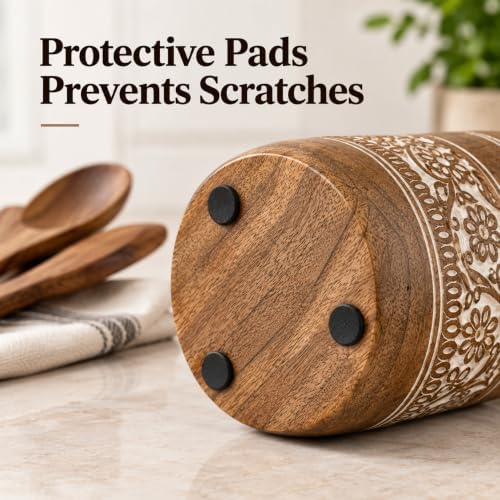 Mie Creations Farmhouse 7'' Large Wooden Utensil Holder, White Floral