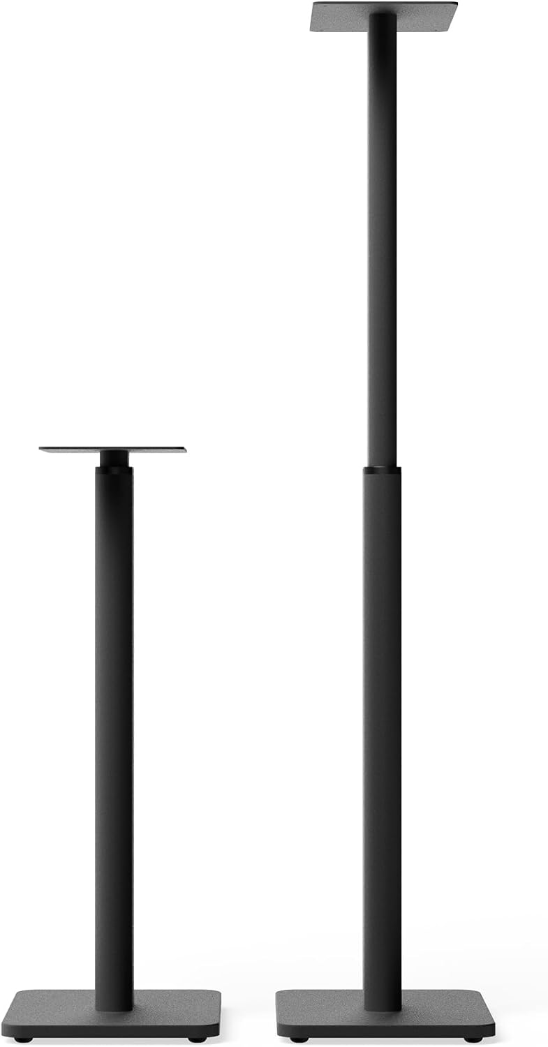 Kanto SPH Adjustable Height Bookshelf Speaker Stands, Pair | Heavy Duty Steel Floor Speaker Stands 24 to 42 in | Holds 30 lb | Internal Cable Management | Reduced Vibration | Carpet Spikes | Black