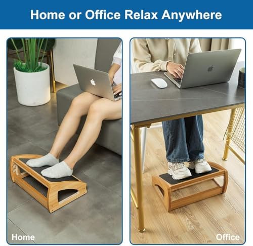 StrongTek Wooden Under Desk Footrest, 4 Heights, 400 lb, Anti-Slip, Black