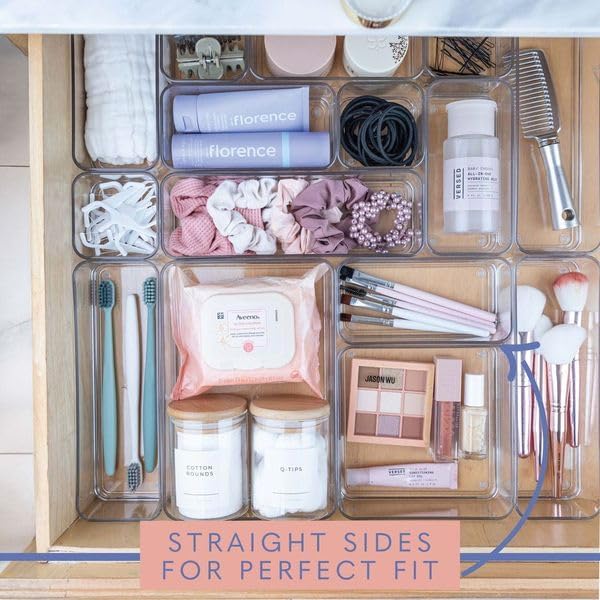 primebox Fifteen Pieces. Plastic Clear Drawer Organizers. Bathroom, Kitchen, Bedroom, Utensils, Office Organizer Bins, Storage Trays. Heavy Duty, Stackable 5 Sizes.