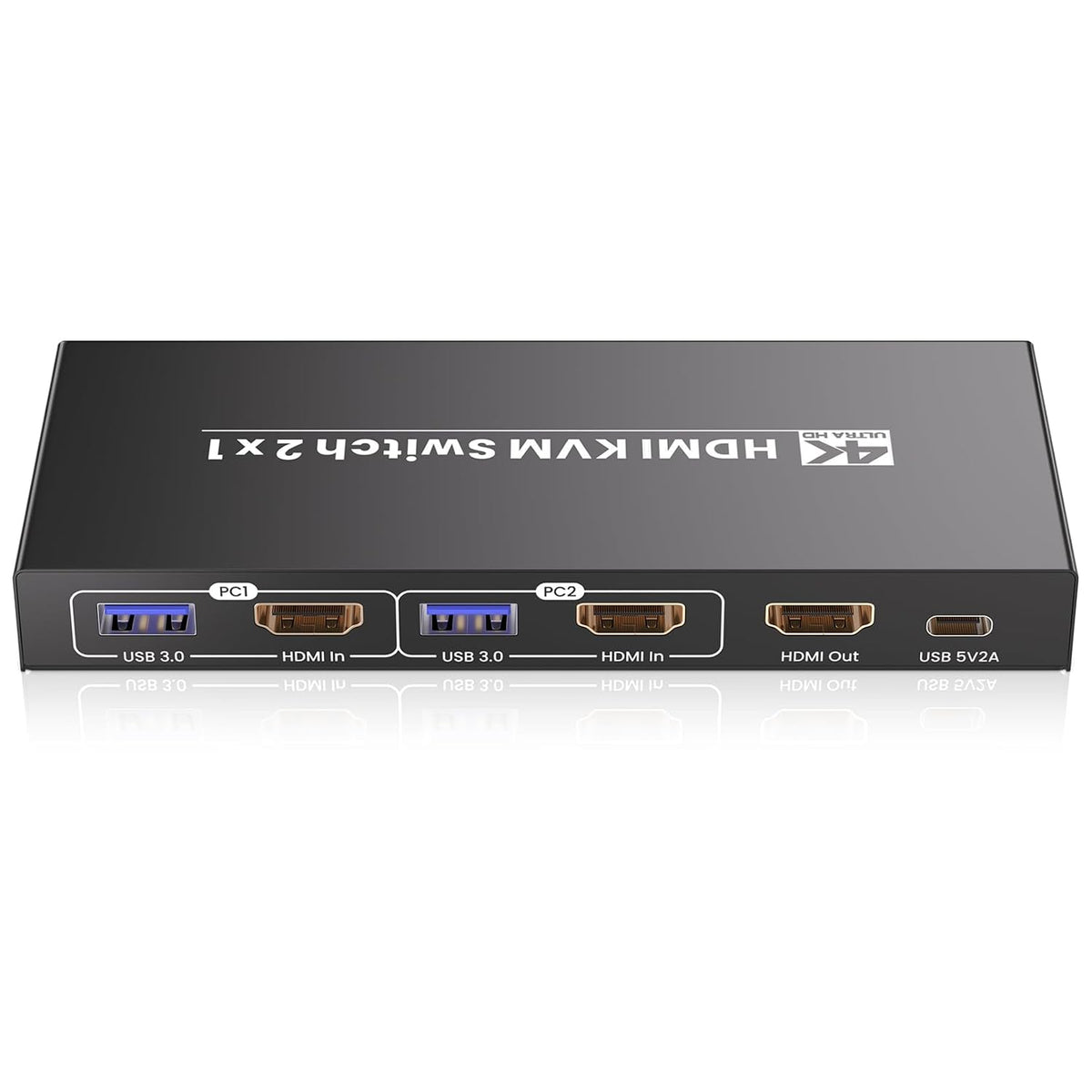 HDMI KVM Switch 1 Monitor 2 Computers, USB 3.0 4K60Hz 2 Port KVM Switch for Controlling 2 PCs with 1 Set of Keyboard Mouse and 1 Monitor