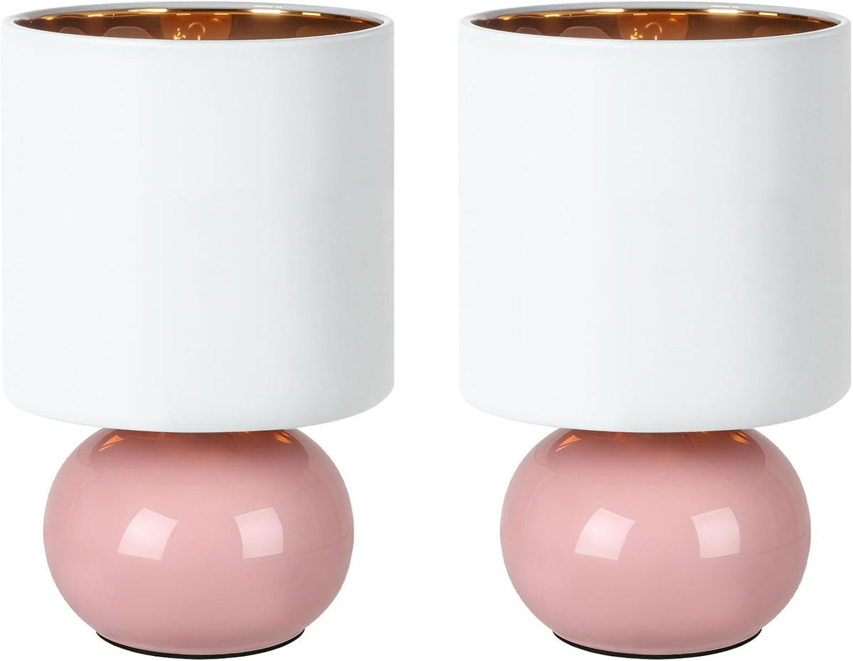 Hamucd Ceramic Table Lamps Set of 2, Modern Classic Bedside Lamps for Nightstand, Small Table Lamp for Bedroom Living Room Desk End Table (Pink)