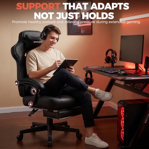 GTPLAYER Gaming Chair with Footrest, 350LBS Big and Tall Office Chair, Ergonomic High Back Lumbar Support and Recliner for Back Pain Relief, Black