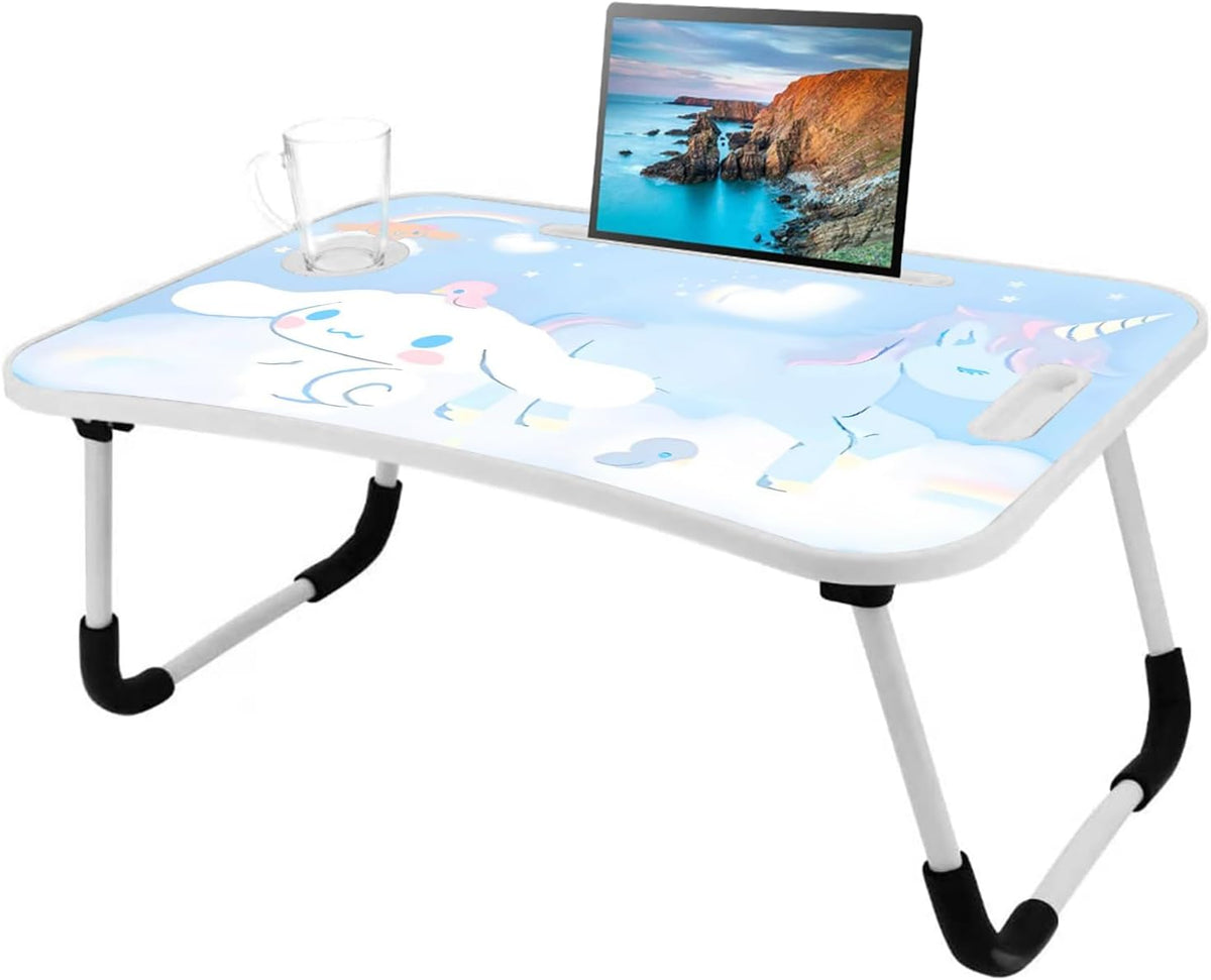 Kawaii Laptop Desk Foldable Kawaii Bed Desk Table Cute Folding Breakfast Tray Portable Lap Standing Desk Notebook Stand Reading Holder for Bed/Couch/Sofa/Floor (Blue)