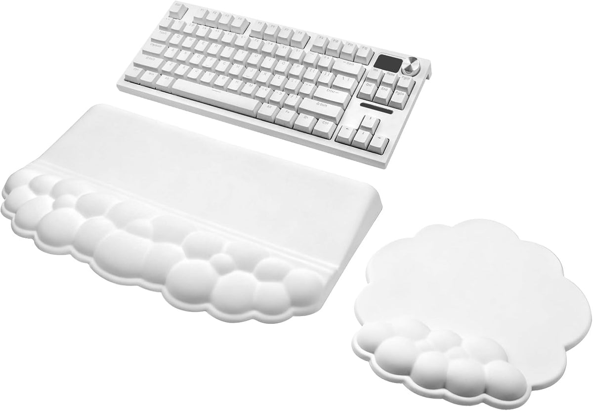 Computer Keyboard Stand with Wrist Rest, Ergonomic Tilted Keyboard Holder - Keyboard Riser with Wrist Pad - Keyboard Tray Support for Office Home -Cloud White Set