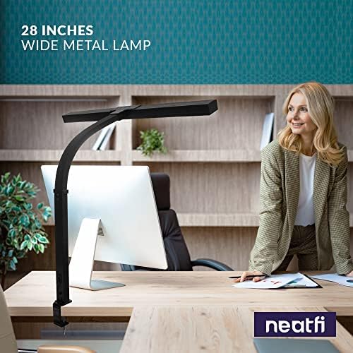 Neatfi 3000 Lumens LED Desk Lamp with Clamp, Dimmable, 28-Inch (Black)