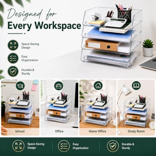 Clear Acrylic Paper Tray, 4 Tier Paper Organizer for Desk