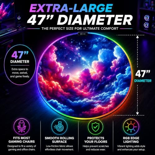 Gaming Chair Mat for Hardwood Floor Circle RGB Light - Clouds 47”