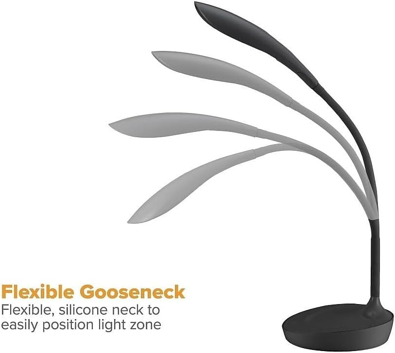 Bostitch Office KT-VLED1502-BLK Gooseneck LED Desk Lamp with USB Charging Port, Dimmable, Black