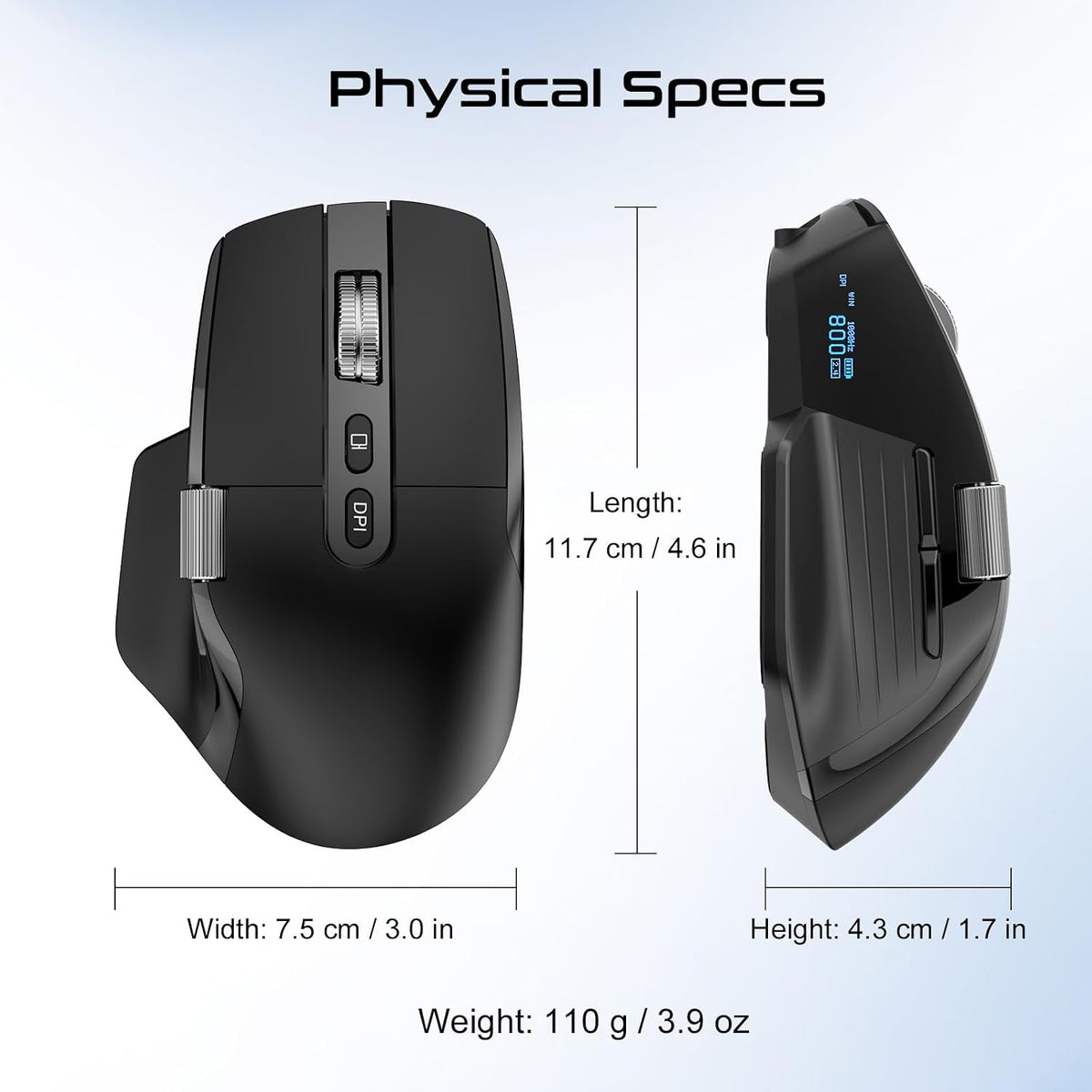 SIBEITU Wireless Bluetooth Mouse, 2.4 Ghz Ergonomic Mouse with OLED Display