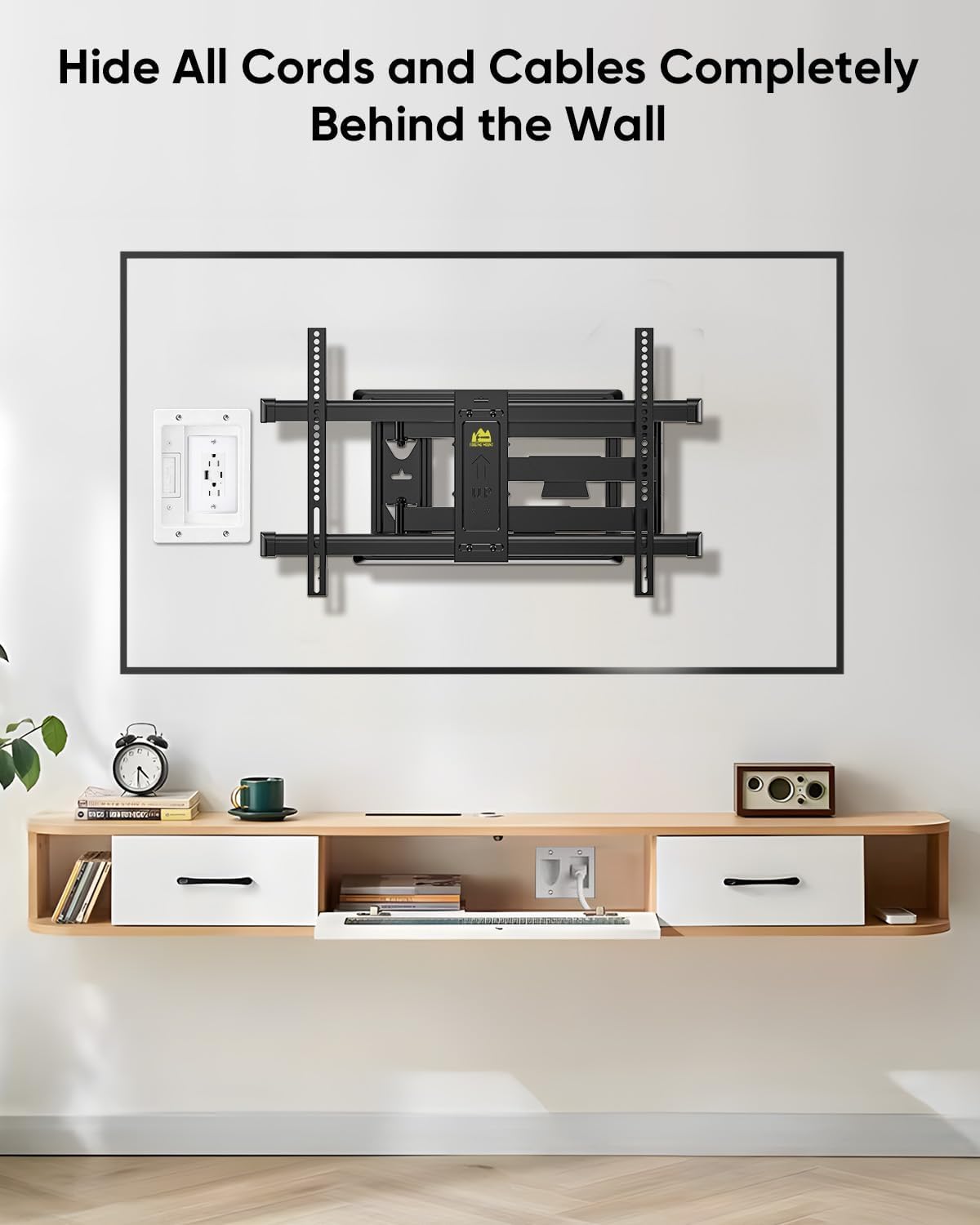 FORGING MOUNT TV Cord Hider for Wall Mounted TV with 2 AC Outlets,USB-A/USB-C Ports,in-Wall Cable Management Kit,Hide All Cables & Wires Behind The AV,Includes Drill Templates,Extension Cord-White