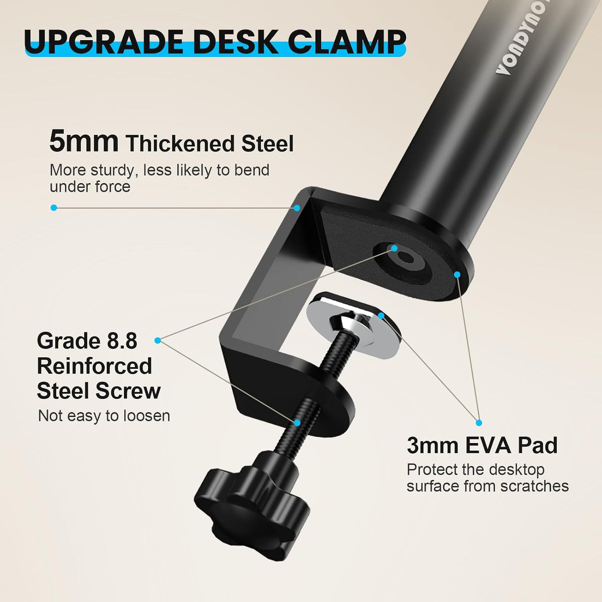 Vondynote Set of 2 Studio Monitor Stands Desktop Speaker Stands Height Adjustable 12" to 18" Speaker Stands with Desk Clamp