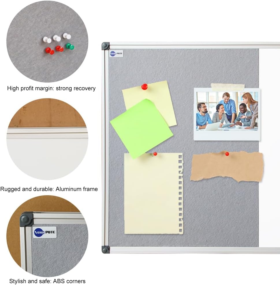 White Board and Cork Board Combo - 36 x 24 Inches Large Dry Erase Whiteboard and Bulletin Board, Magnetic Wall Pin Display Board for Home, Classroom & Office, 24"x36" Grey