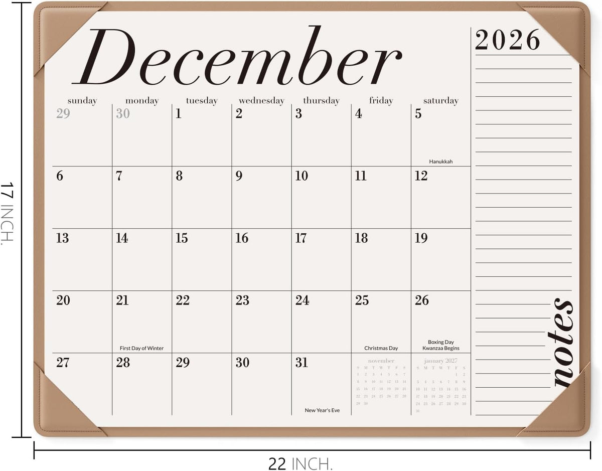 Jotsome Large Desk Calendar 2026-2027 with Protective Mat 22"x17"