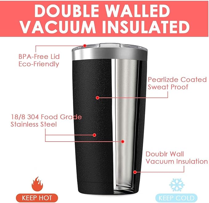 8 Pack 20oz Tumbler Vacuum Insulated Travel Mug