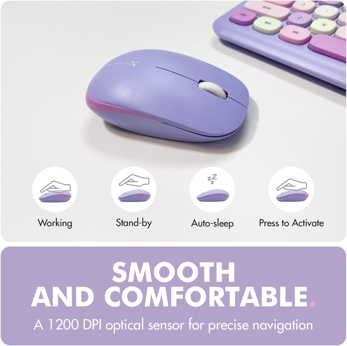 X9 Retro Wireless Keyboard and Mouse Combo - 2.4G Colorful Purple Keyboard and Mouse Wireless - Cute and Aesthetic Typewriter Combo for PC Computer Desktop and Laptop - Full Size