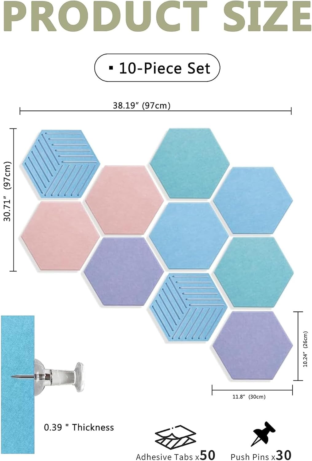 Hexagon Cork Board Tiles for Office Walls Decor 10 Pack 11.81" X 10.24"
