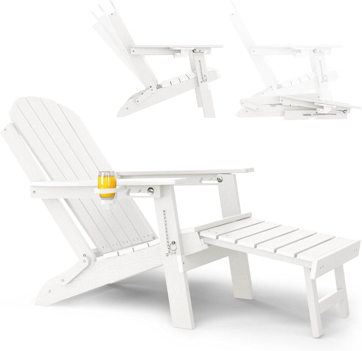 YEFU Adirondack Chairs with Footrest, HDPE Adirondack Chair, White