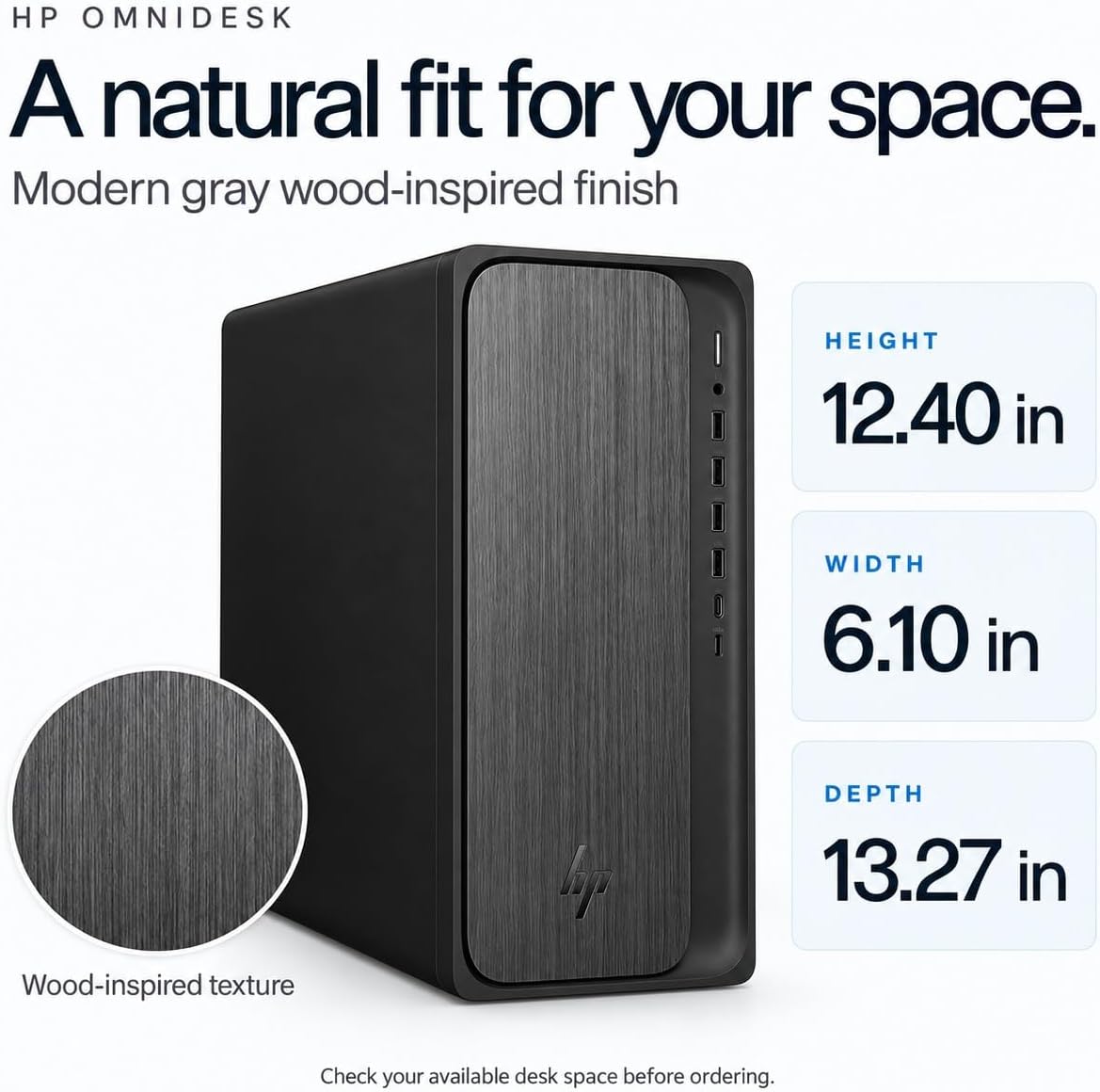 HP OmniDesk Business Tower Desktop, AMD Ryzen 5 8500G (8 Cores, Up to 5GHz), 16GB DDR5, 256GB SSD, WiFi 6, Bluetooth 5.4, Radeon 740M Graphics, 4 Displays, Wireless Keyboard&Mouse