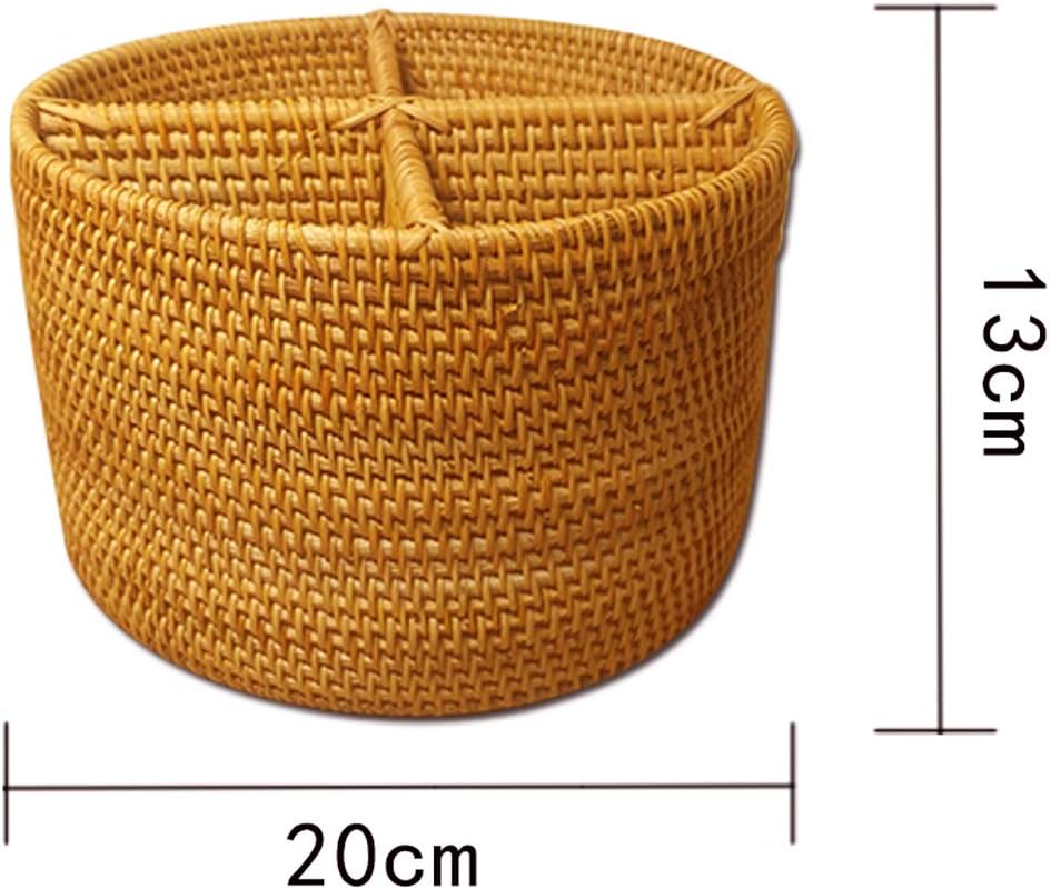 i-lan Natural Rattan 4 Compartments Storage Holder Cosmetics Organizer Utensil and Seasoning Bottle Serving Basket for Party(200mm 4-compartment Round Box)