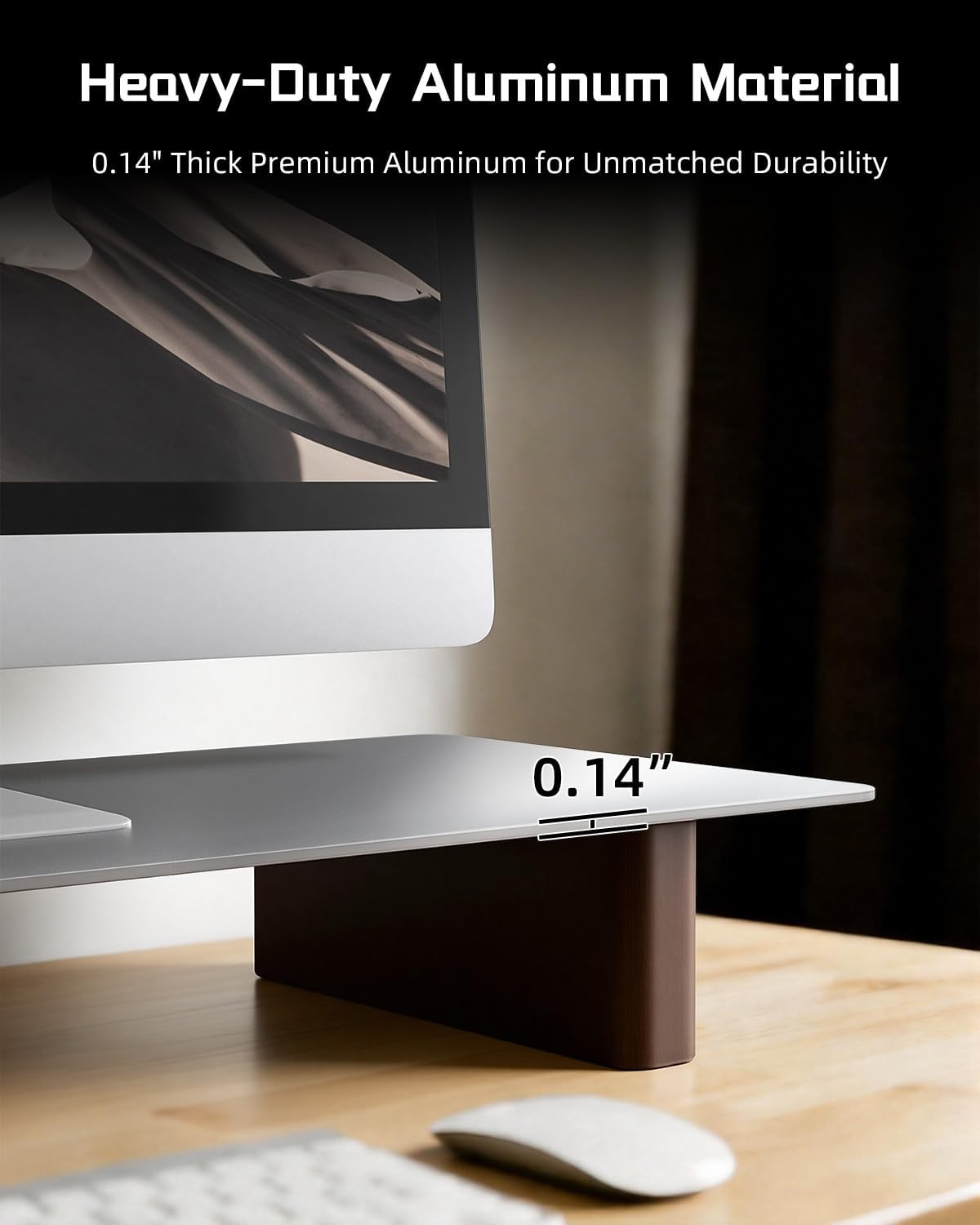 Aluminum Monitor Stand Riser with Wooden Legs, 31.5" Wide