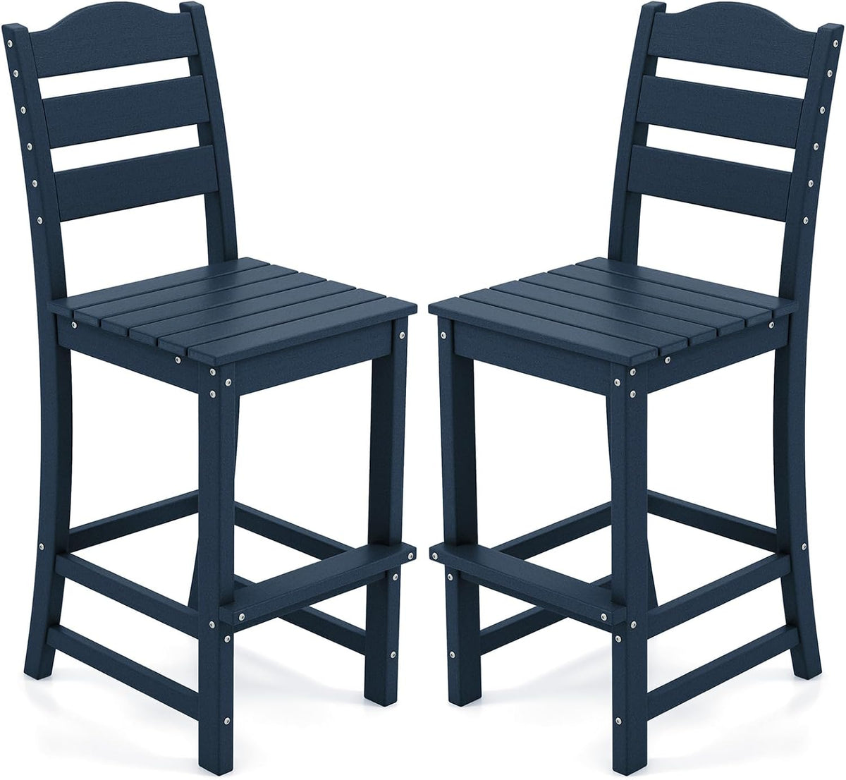 GIANTEX Outdoor HDPE Bar Stool, Patio Tall Bar Chair with Backrest and Footrest, 30 Inches Counter Height Barstools for Garden, Backyard, Weather Resistance, Easy Maintenance (2, Navy)