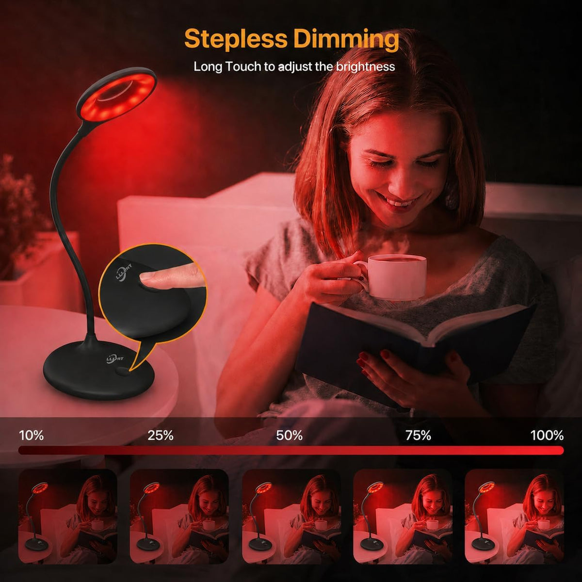 670nm Red Light Therapy Desk Lamp for Reading Sleep in Bedroom Dorm