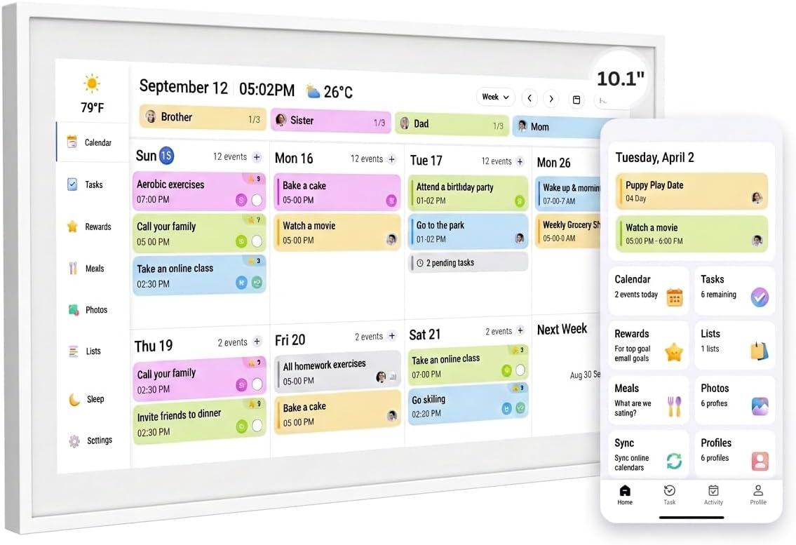 10.1 Inch Smart Digital Calendar, Electronic Desk Calendar, 1920 * 1080 IPS Full HD Touch Screen Display for Family Meal Planner Support - Seamless Scheduling