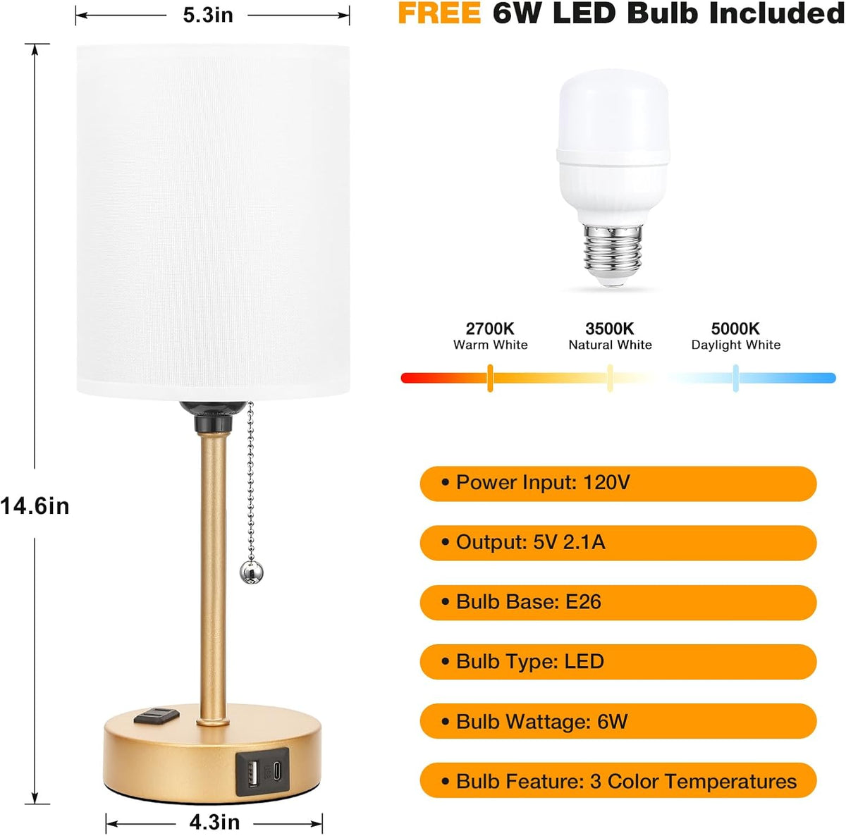Small Bedside Lamp for Nightstand, Gold Desk Lamp for Dorm Room Bedroom