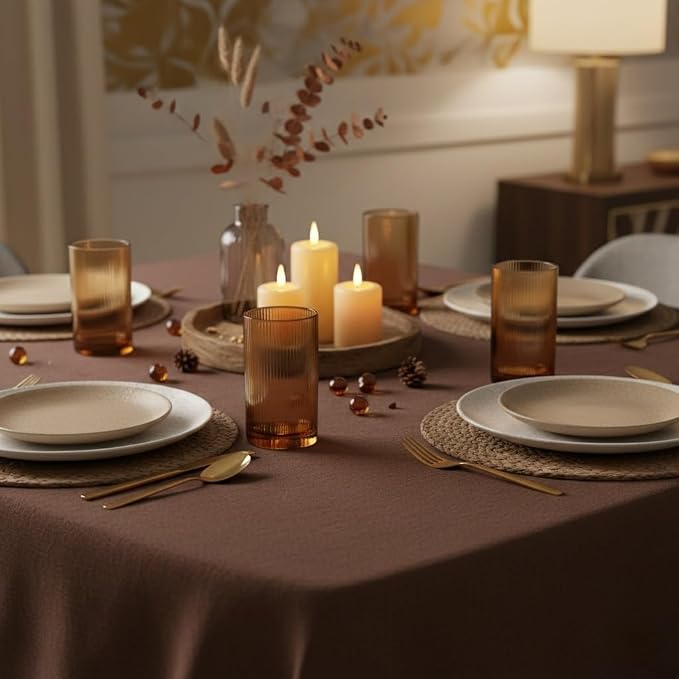 Physkoa Brown Ribbed Drinking Glasses Set of 6 – Vintage Embossed Highball