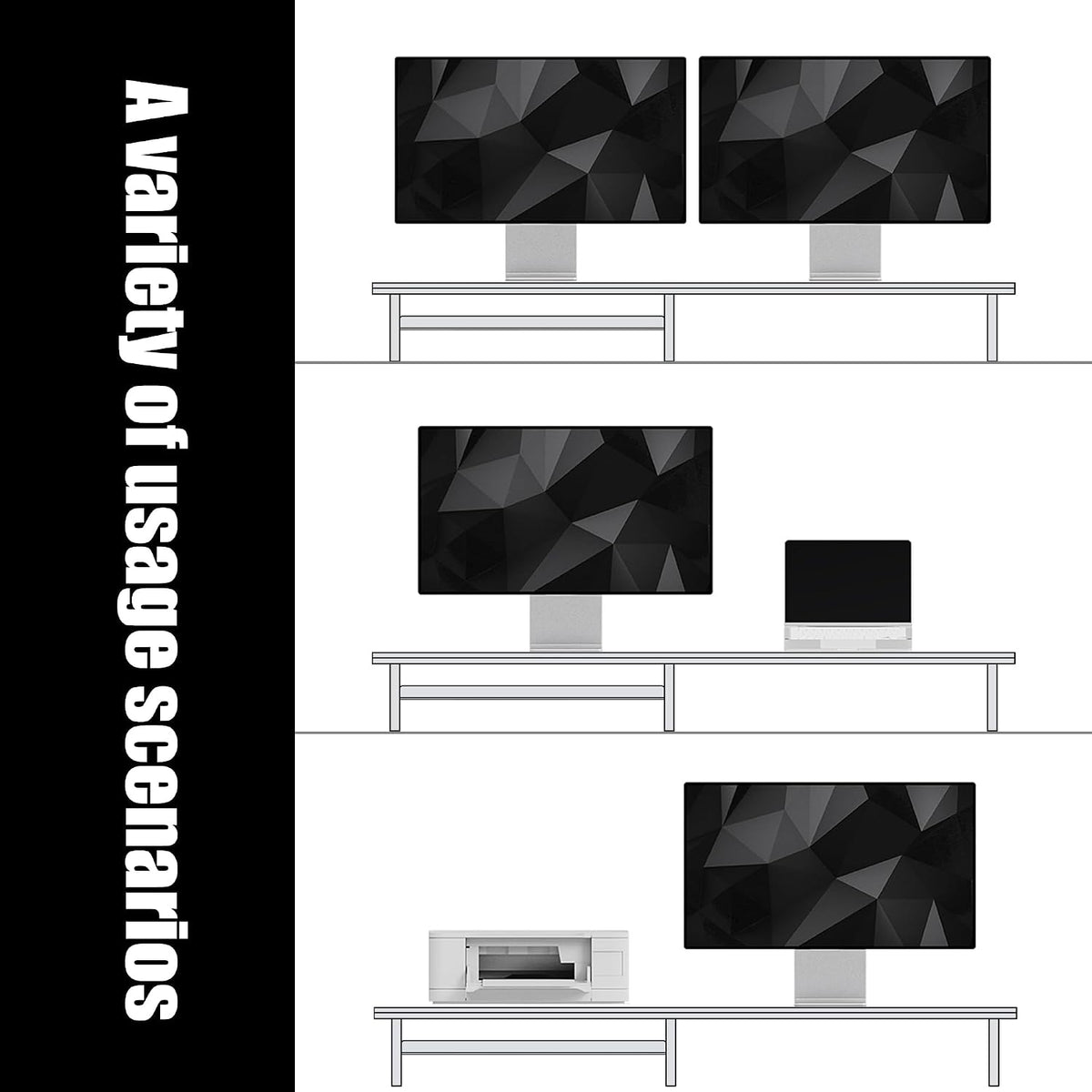 FENSULN Dual‑Tier Monitor Stand for Minimalist Wooden and Metal Riser Shelf Desktop Stands Organizer with Underneath Storage for Dual Monitors, Laptops, Home Office Aesthetic Brown
