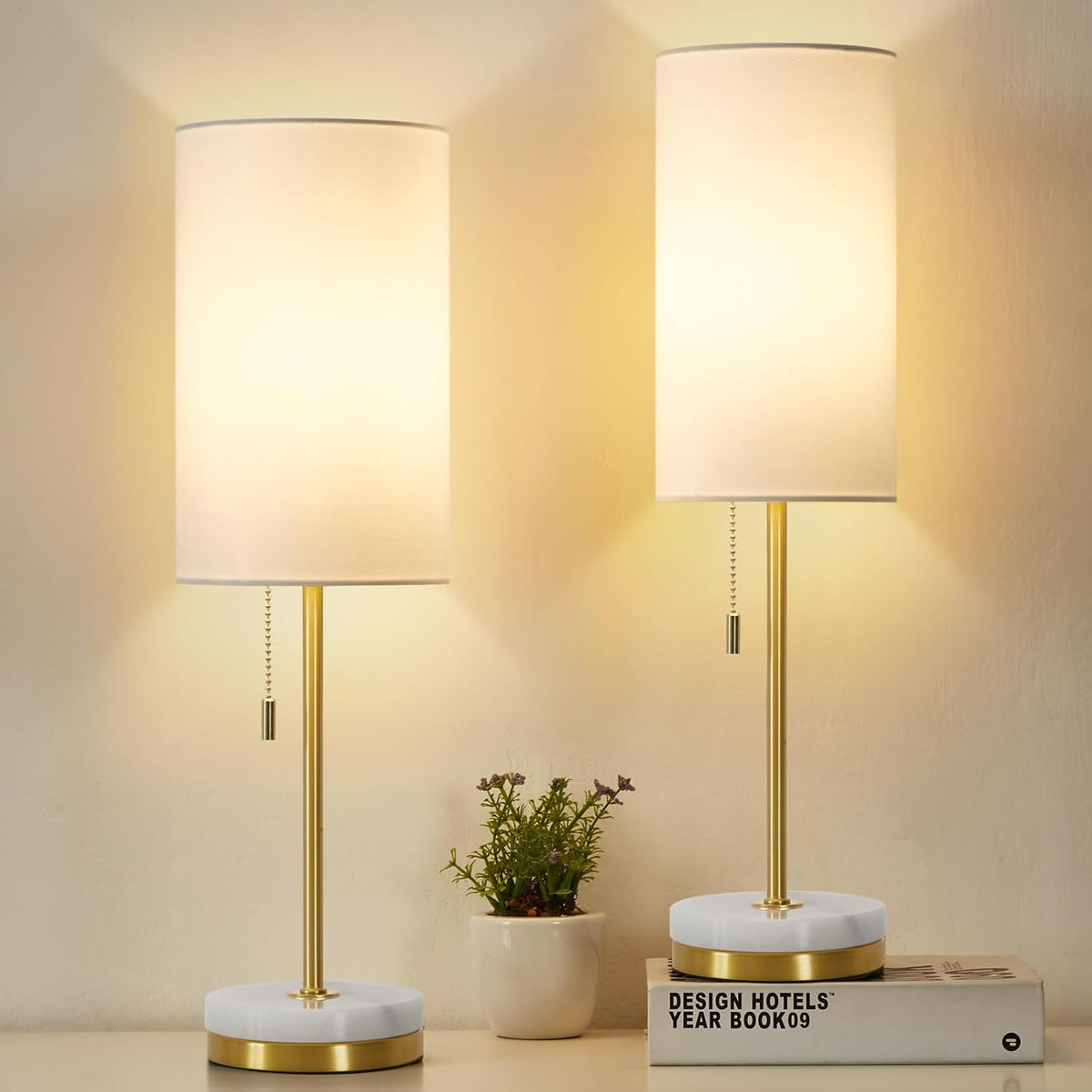 Luvkczc 18" Desk Lamp & Table Lamp Set of 2, Bedside Lamps with Marble Base
