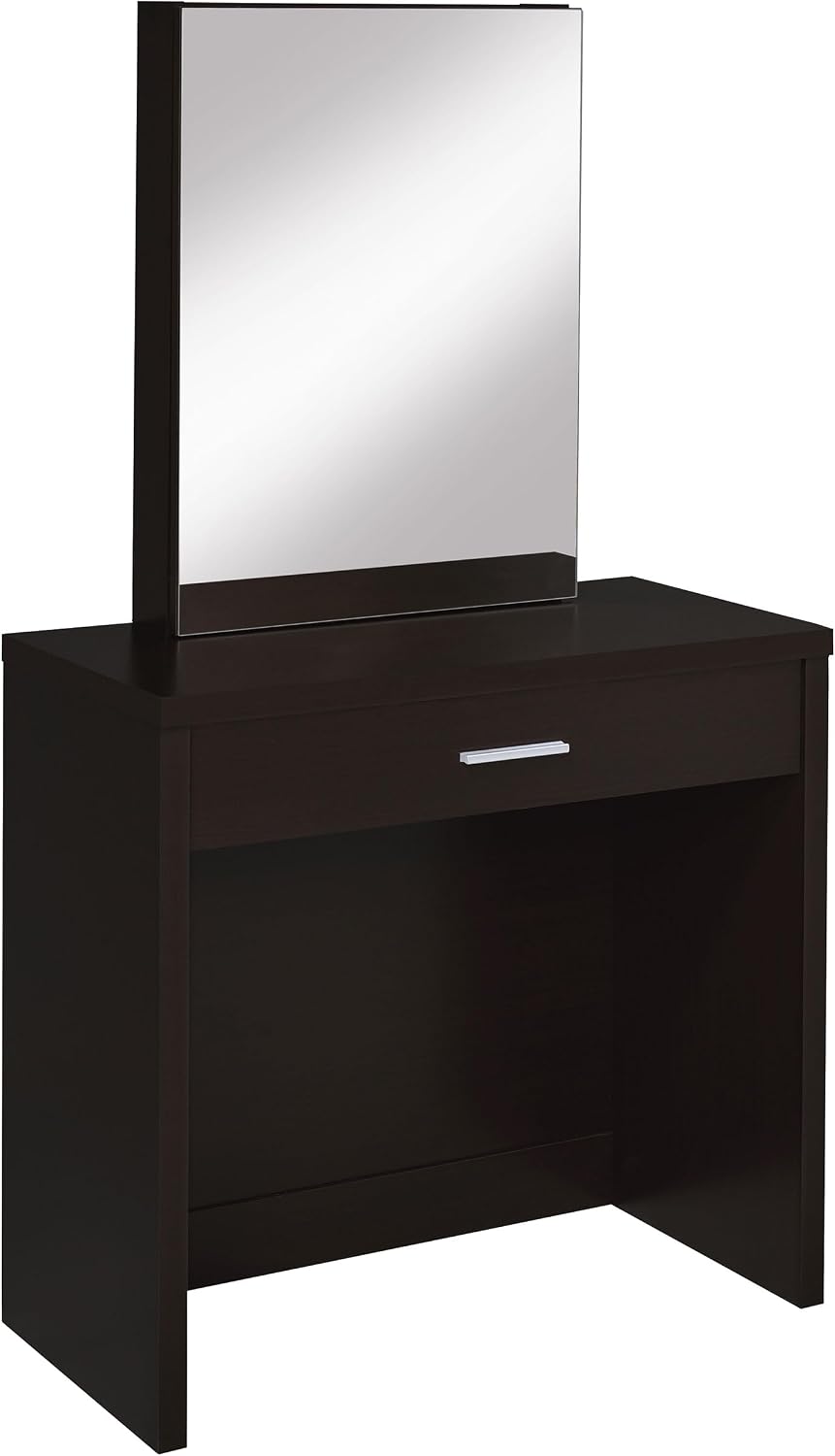 Coaster Home Furnishings Harvey Contemporary 3-Piece Vanity Desk Makeup Table Set with Storage Mirror and Vanity Stool Cappuccino 300289