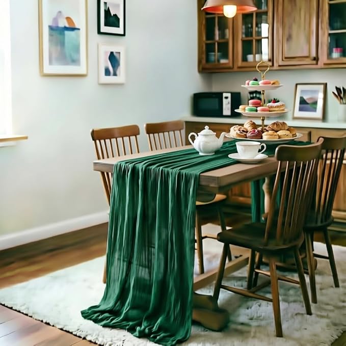 Emerald Green Cheesecloth Table Runner 160 Inches 14 Ft Gauze Table Runner |