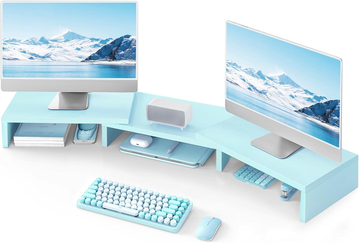 TAVR Dual Monitor Stand Riser, Wooden Computer Monitor Stand for 2 Monitors