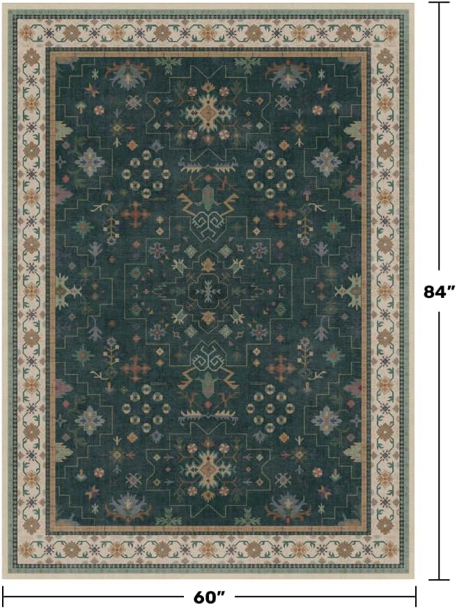 Hazo Haus Dark Green Oushak 5x7 Living Room Rug