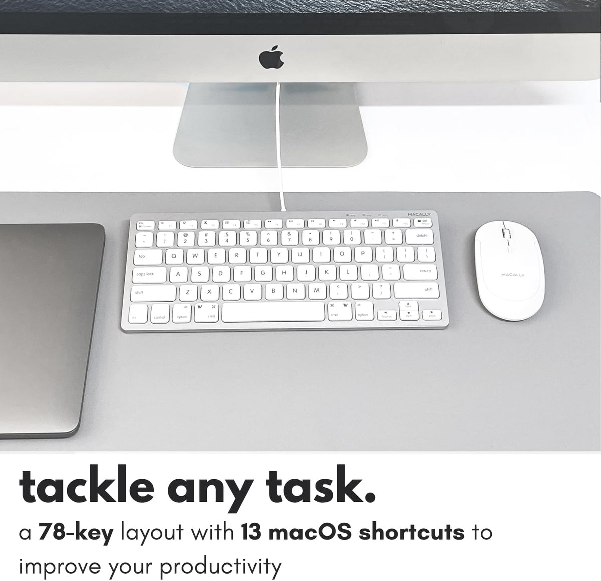 Macally Small Wired Keyboard for Mac and Windows - 78 Scissor Switch Keys Compatible Apple Keyboard - USB Mini Keyboard that Saves Space and Looks Great - Plug and Play Wired Mac Keyboard - Aluminum