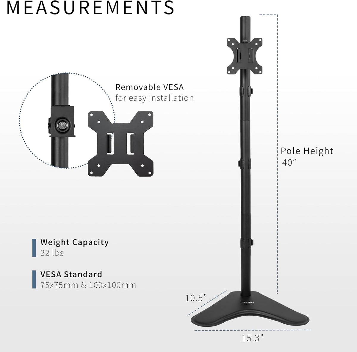 VIVO Single Monitor Desk Stand for 13 to 27 inch Screens, STAND-V011H