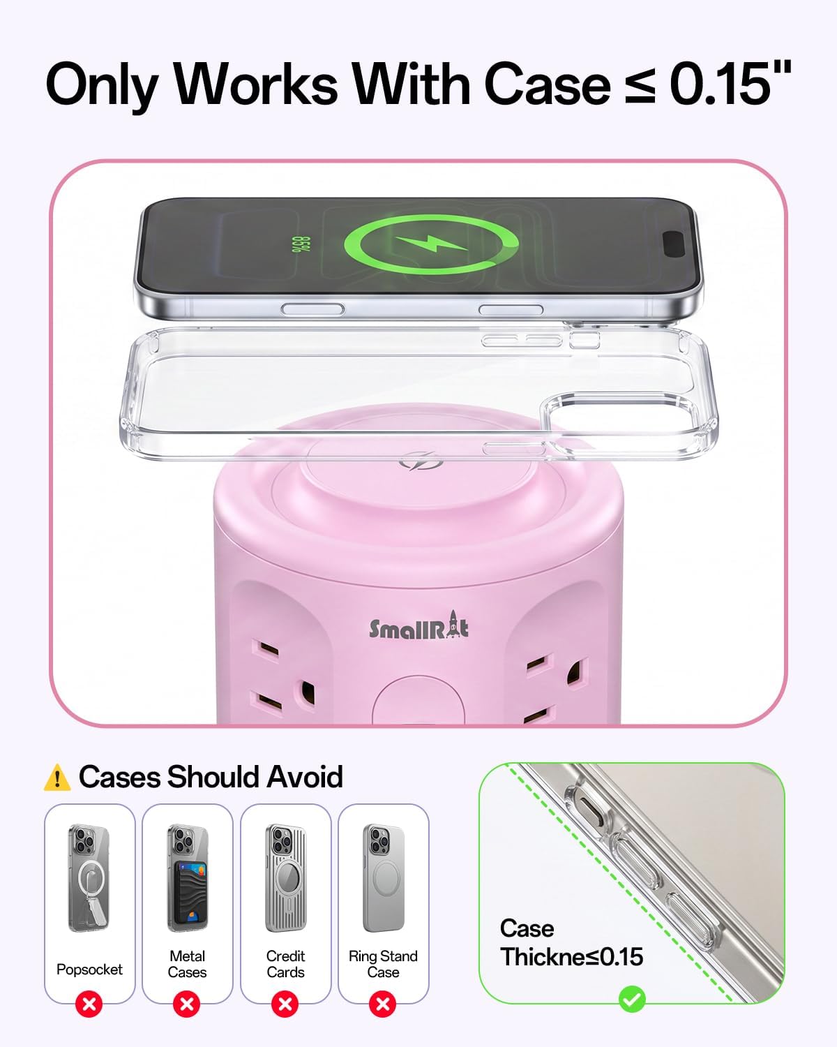 Power Strip with USB Ports,Extension Cord with Multiple Outlets (12AC+3A+2C), 6.5 FT Desk Pink Power Strip Tower Charging Station for Home, Office, College Dorm Essentials