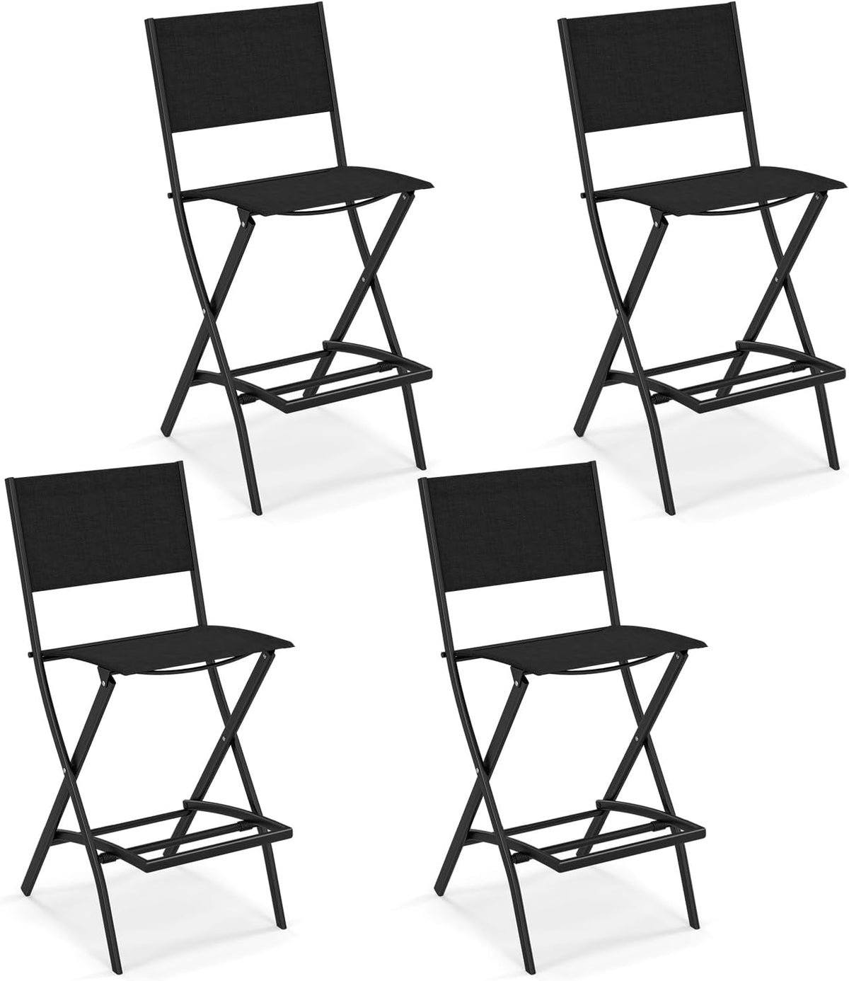 Tangkula Outdoor Barstools Set of 4, Counter Height Folding Bar Chairs with Back and Footrest, Versatile Patio Dining Chairs with Breathable Fabric & Heavy-Duty Metal Frame