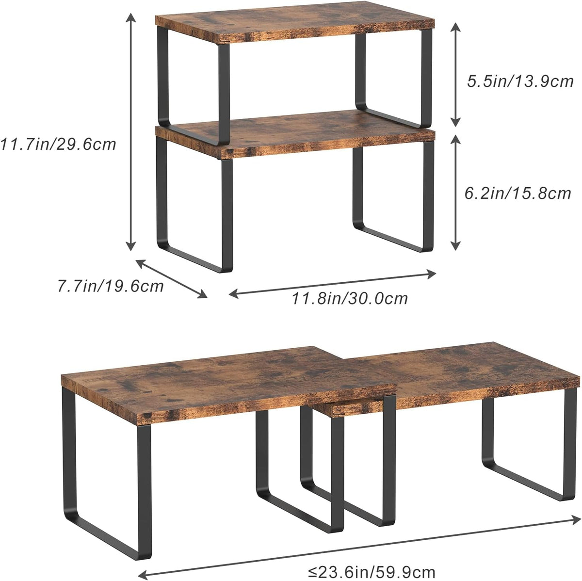 CADUKE Set of 4 Counter Shelves Kitchen Cabinet Shelf Organizer Brown