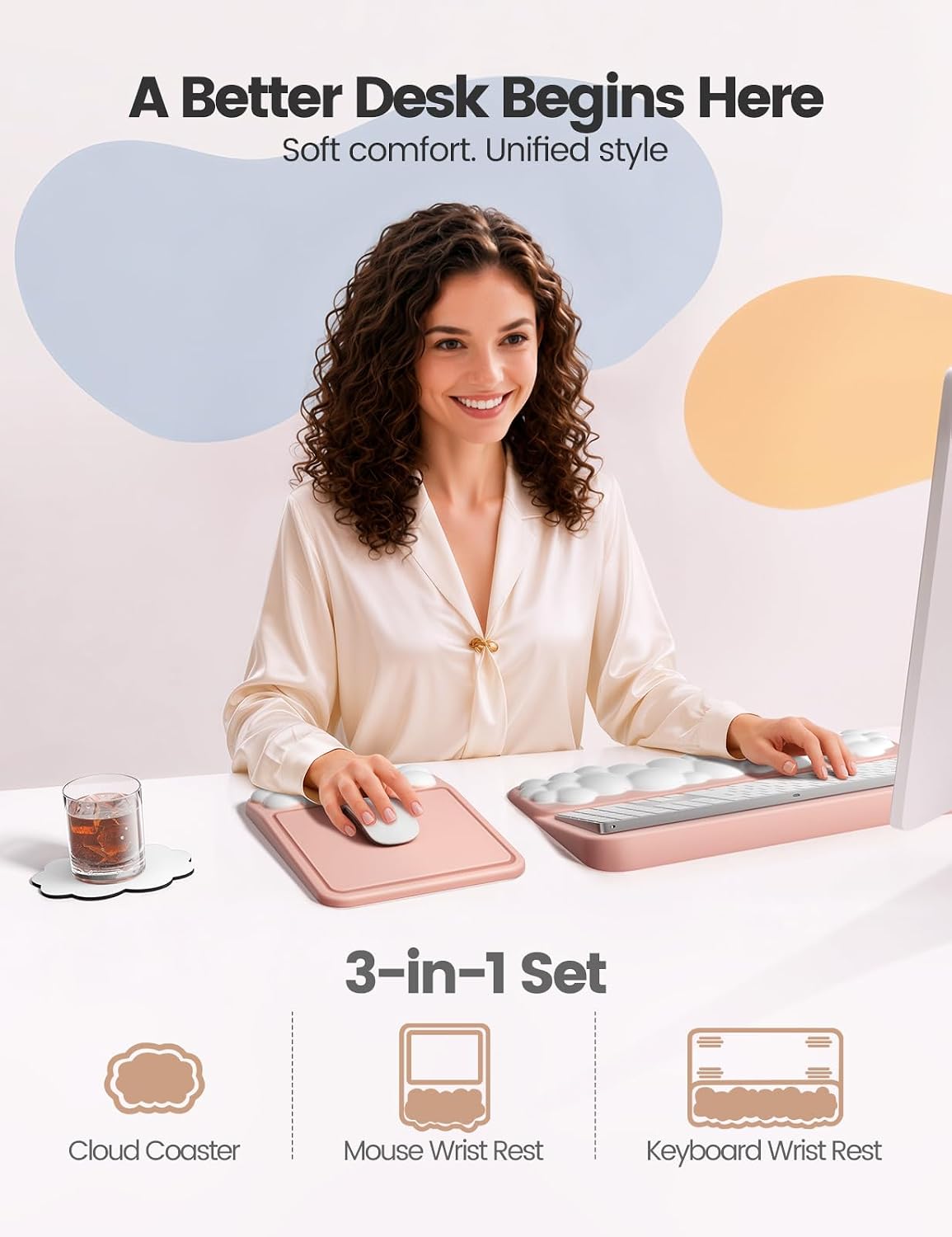 Vaydeer Keyboard Riser and Mouse Pad with Wrist Rest Set, Coaster Included