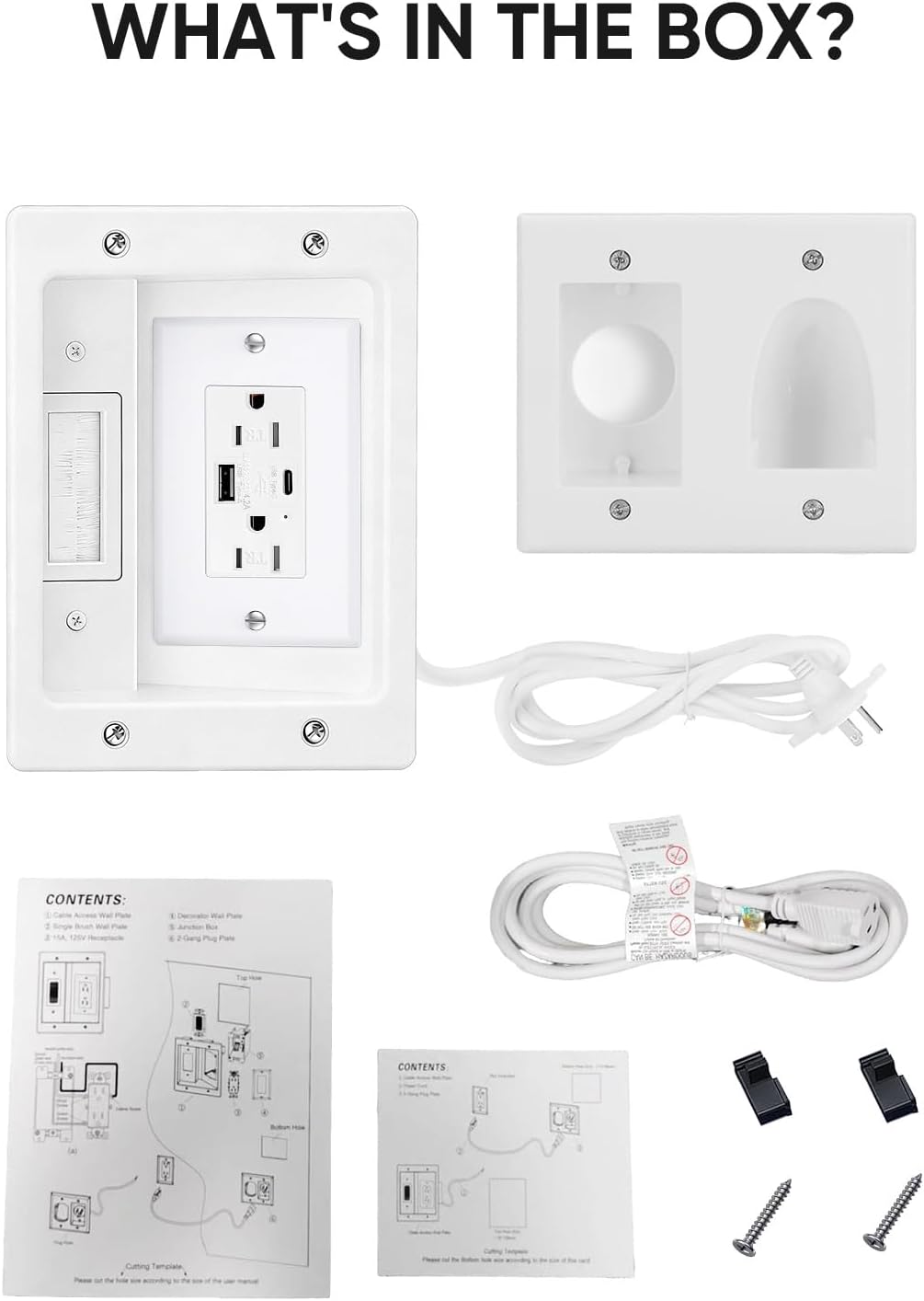 FORGING MOUNT TV Cord Hider for Wall Mounted TV with 2 AC Outlets,USB-A/USB-C Ports,in-Wall Cable Management Kit,Hide All Cables & Wires Behind The AV,Includes Drill Templates,Extension Cord-White